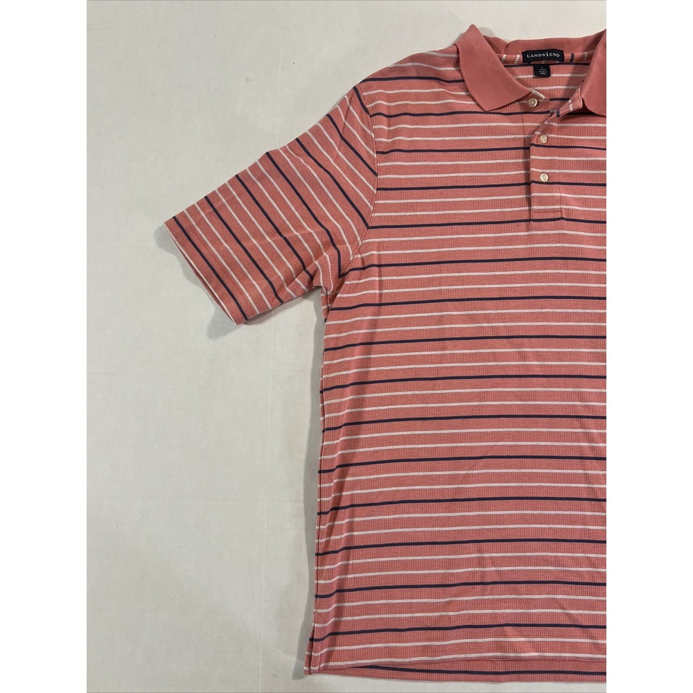 Lands' End Polo Shirt Pink W/Navy & White Stripes Mens SZ Large Classic Preppy - Picture 4 of 16